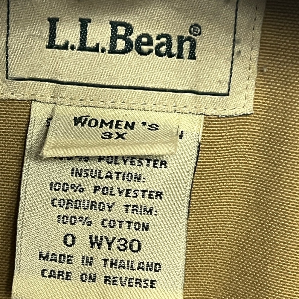 L.L. Bean Tan Field Barn Jacket Quilted with Brown Corduroy Trim Womens Size 3X - Picture 6 of 9